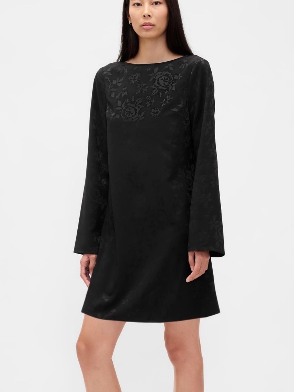 Boatneck Mini Shift Dress (Black Floral)